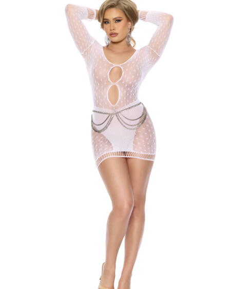  Polka Dot Crochet Mini Dress With Keyhole Front And Back