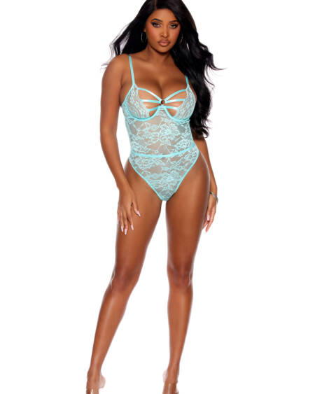  Lace Slip On Teddy With Underwire Cups, Strappy Front Detail, Adjustable Straps And Hook And Eye Back Closure