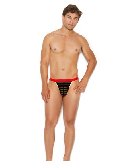  Mens Striped Mesh G-string Pouch