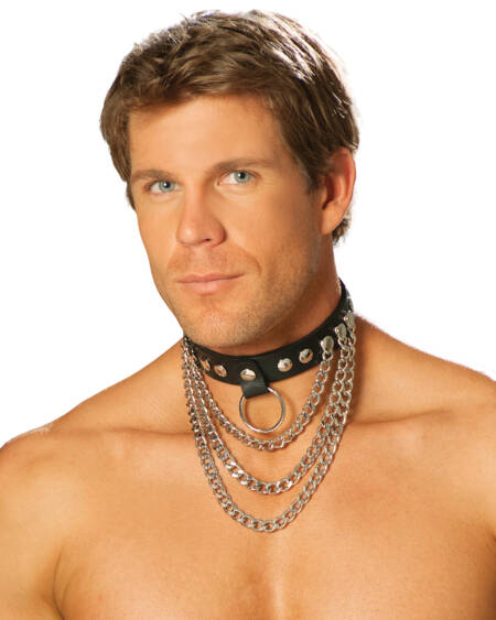  Mens Leather Collar With Chains And O Ring