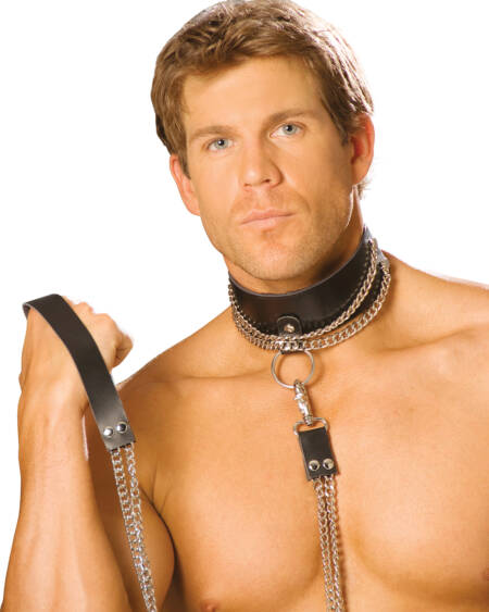  Leather Choker With Chain And Detachable Chain Leash, *available Boxed